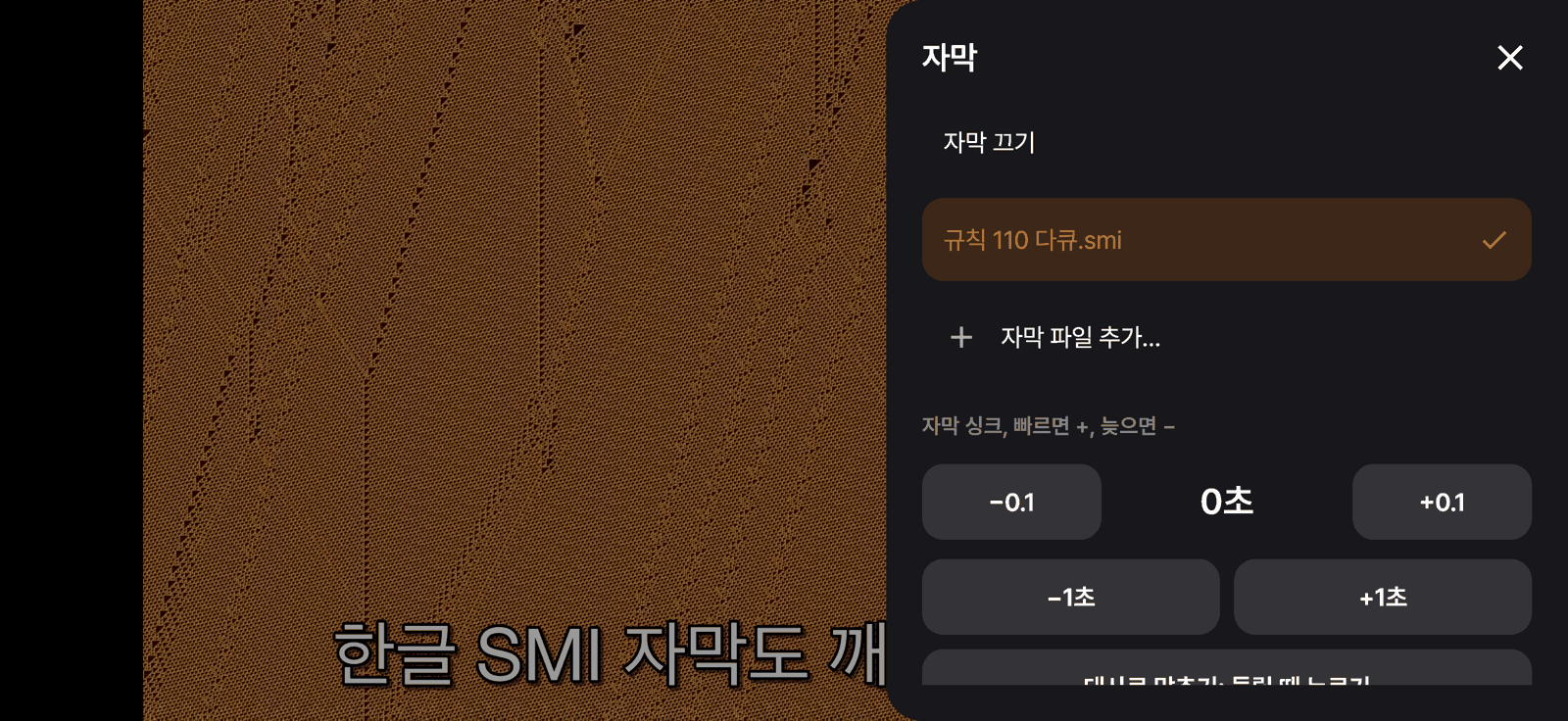 자막 옆판: 자막 고르기와 싱크 단추